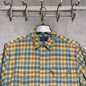 Pendleton Shirt Men XL Blue Brown Plaid Hiker Button Up Outdoor Cotton Camping